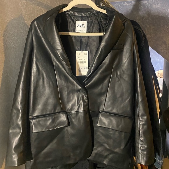 Zara Black Faux Leather Jacket - Picture 2 of 10